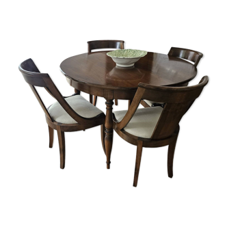 Table ronde en bois massif avec rallonge et 6 chaises
