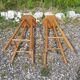 Pair wooden top stool seated bar hexagonal vintage