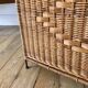 large wicker / rattan and black iron magazine rack from the 70s