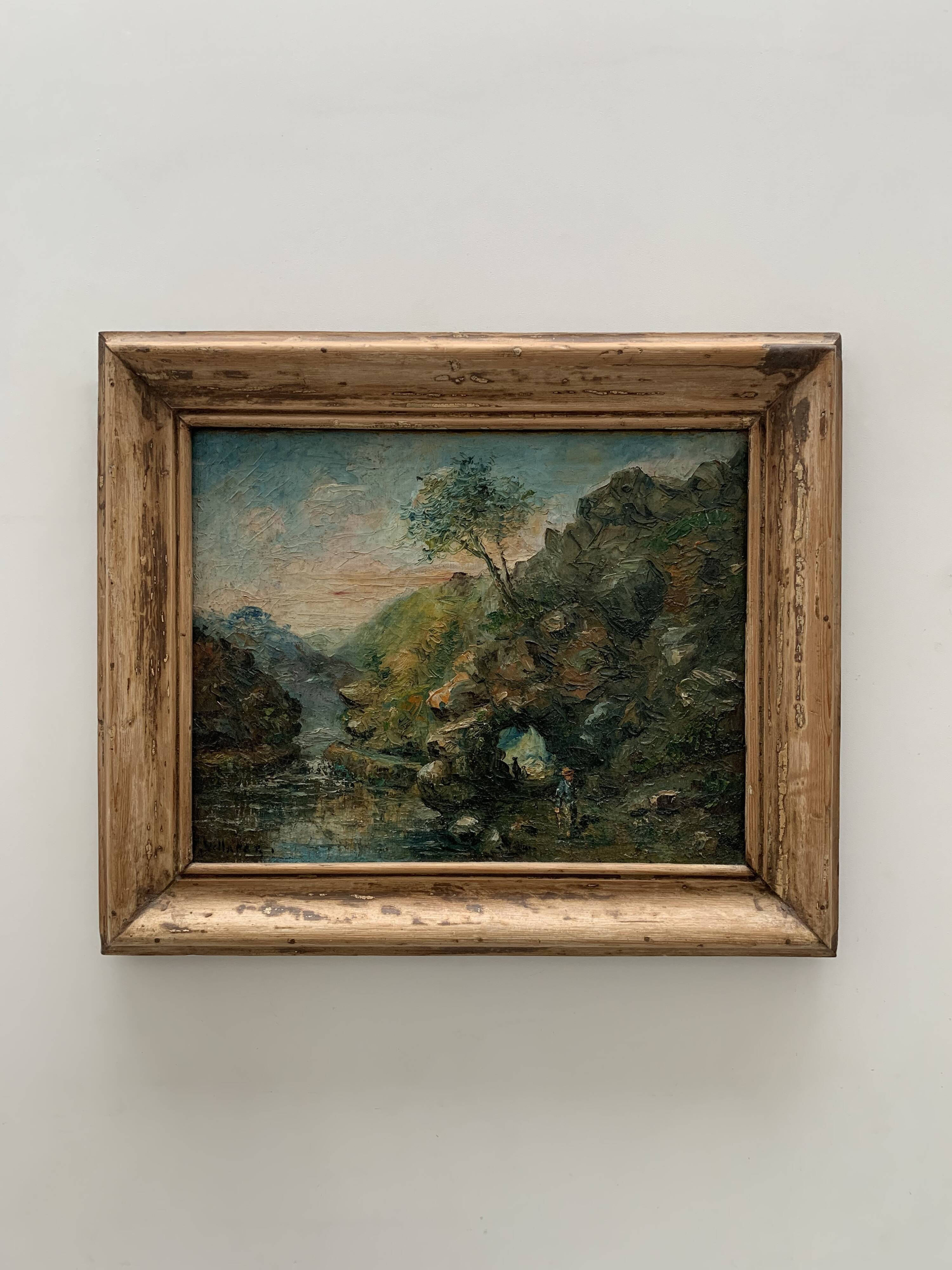 Oil on canvas, bucolic landscape, early 20th century