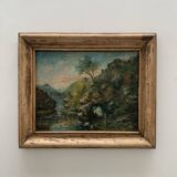 Oil on canvas, bucolic landscape, early 20th century