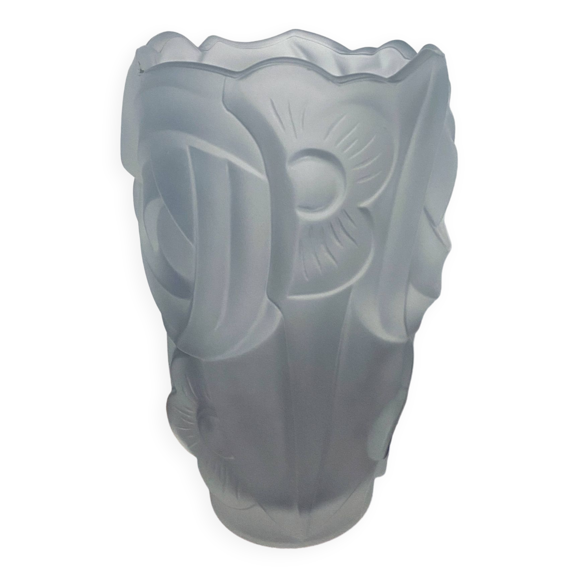 Vase Fleur Art Déco (circa 1930) motifs de fleurs stylisées verre épais opaque