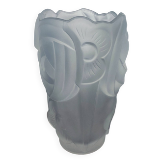 Vase Fleur Art Déco (circa 1930) motifs de fleurs stylisées verre épais opaque