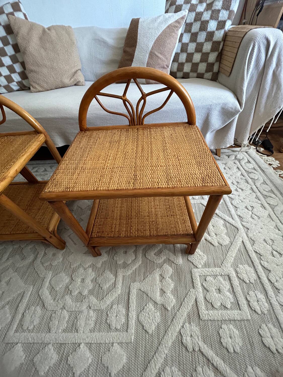 Set of two vintage rattan bedside tables