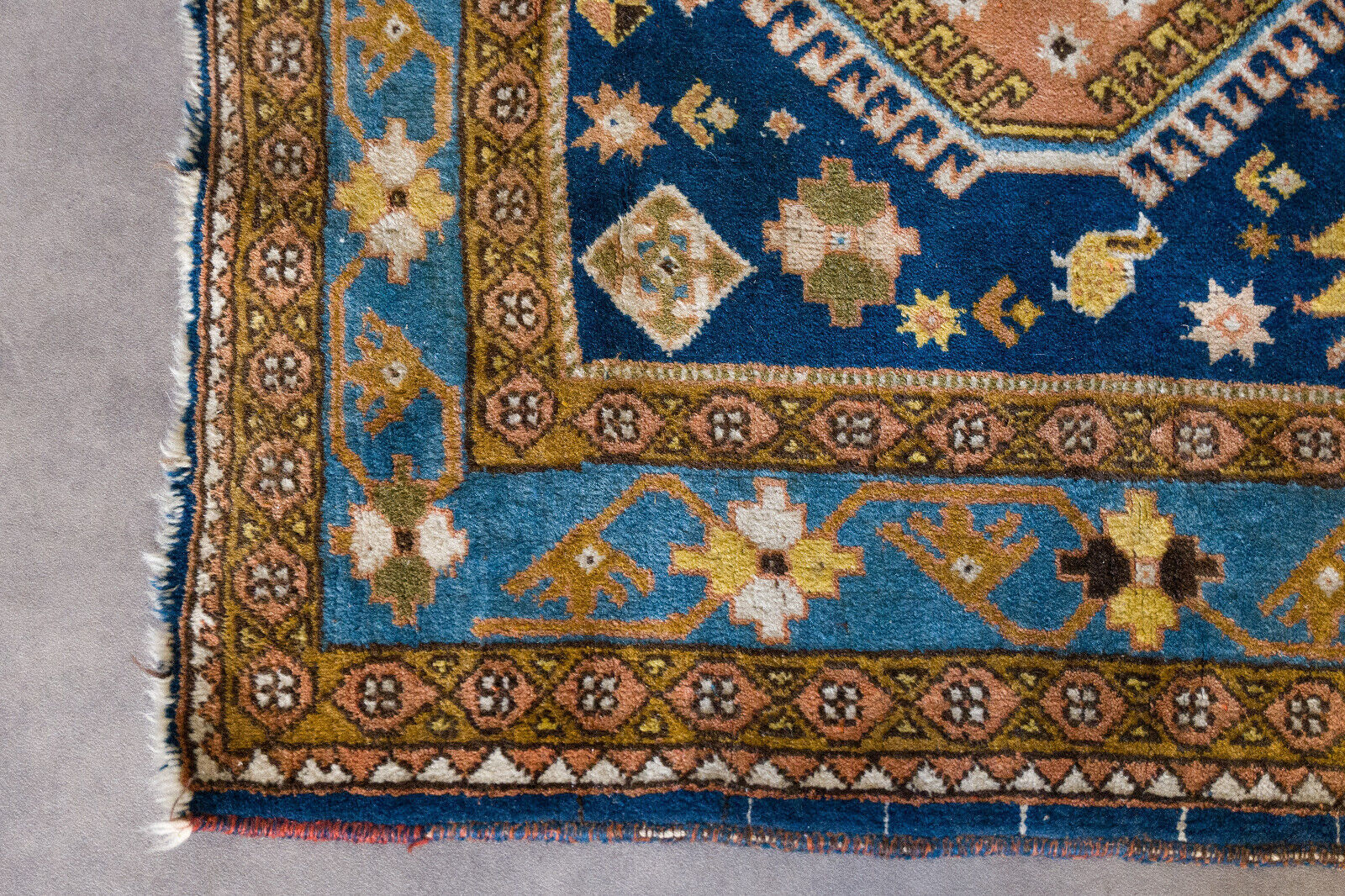 Oriental carpet 152 x 110 cm Blue background Handmade XXth