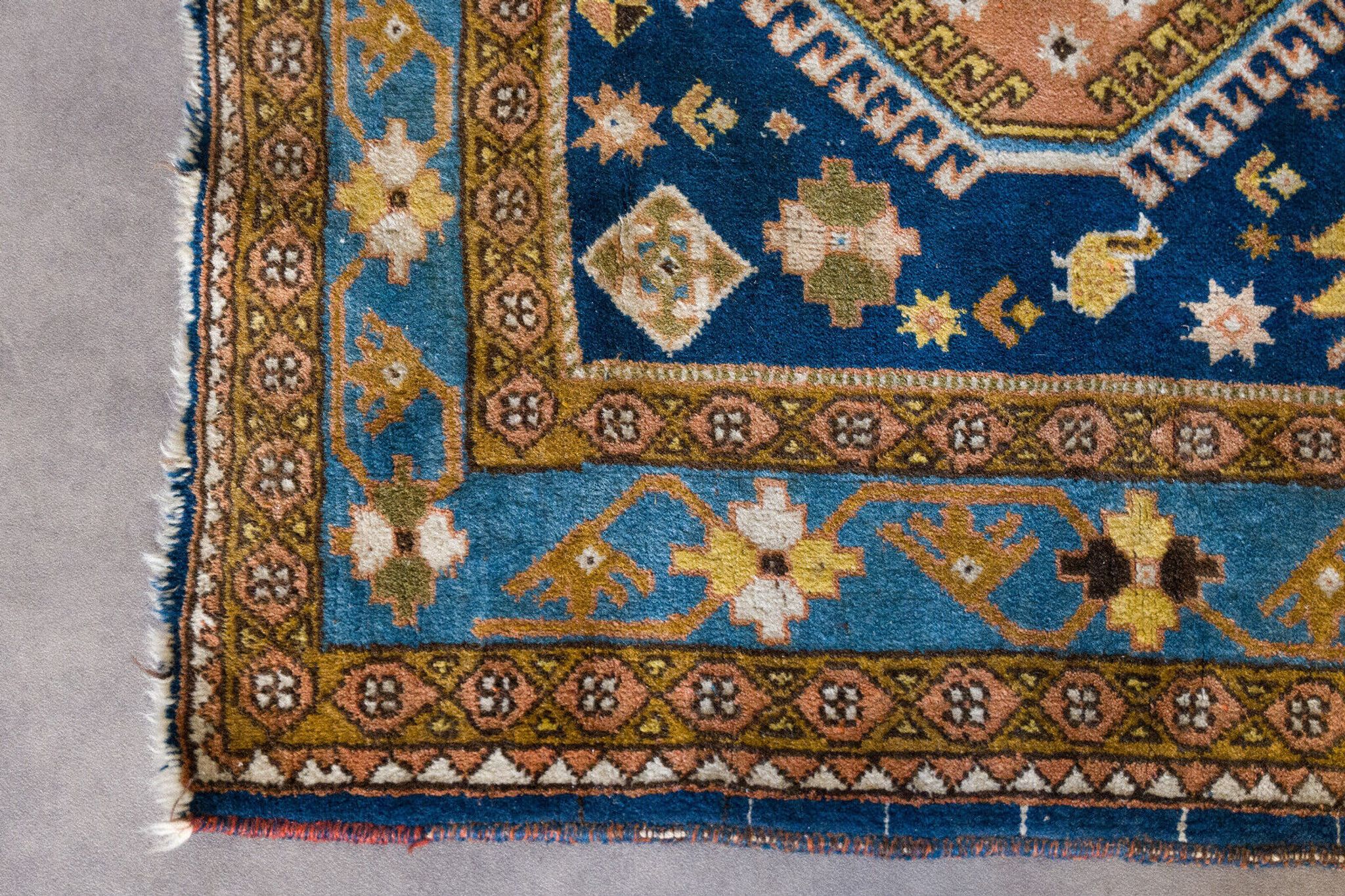 Oriental carpet 152 x 110 cm Blue background Handmade XXth