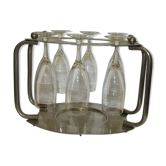 Servant to champagne in chrome and its 6 flutes glass