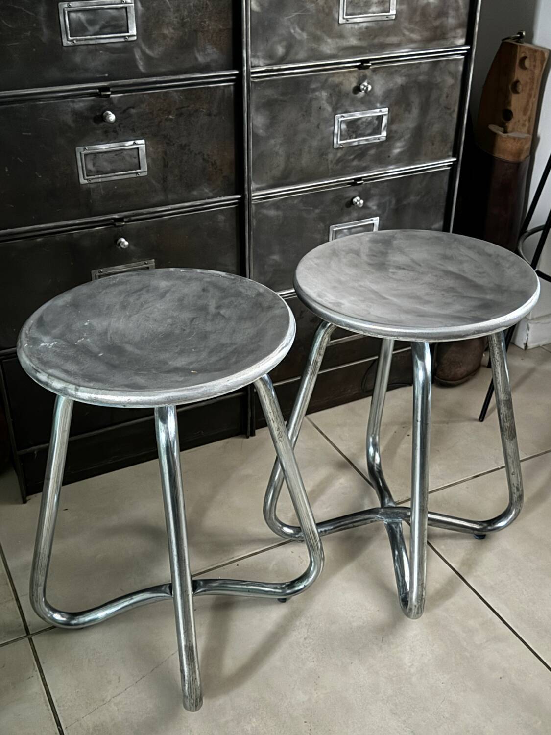 Vintage aluminium cast stools