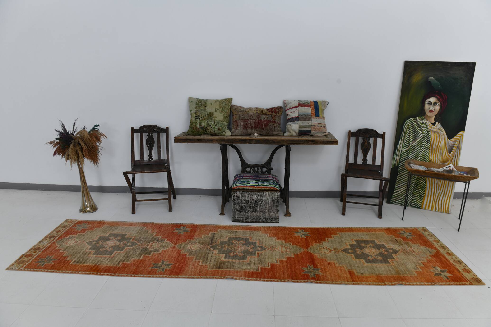 3x12 shades of brunt orange oushak runner rug