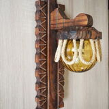 Sconce in wood and yellow glass ball from the 1960/1970