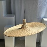 Large suspension, rattan luminaire in hat shape D:80cm