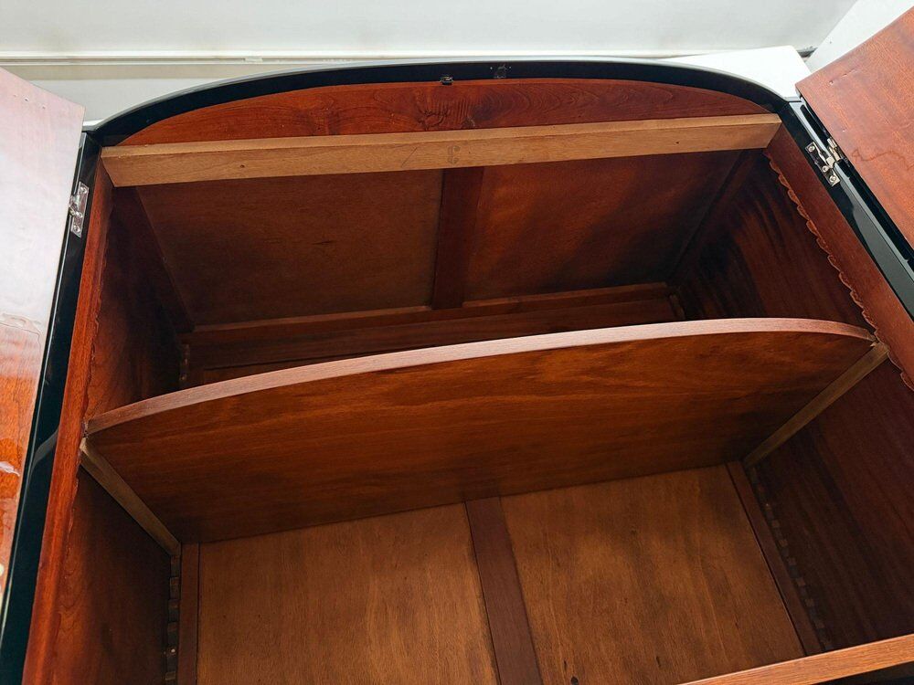Art Deco sideboard in black lacquer, nickel, marble and mahogany, 1930s