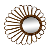 Old vintage asymmetrical round rattan mirror