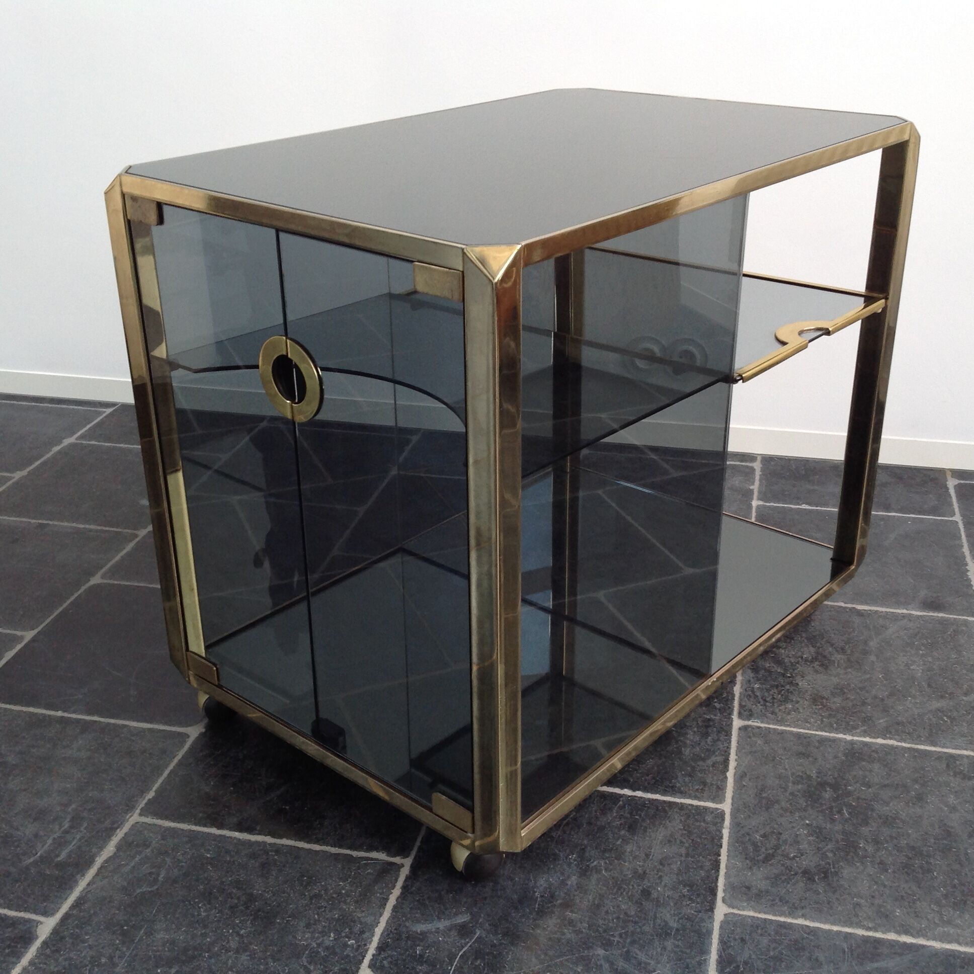 Bar Trolley in Brass & Smoked Glass by Mario Sabot, 1973