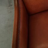 Ensemble majestueux et luxueux de 2 fauteuils design Art Déco en cuir de vachette couleur cognac