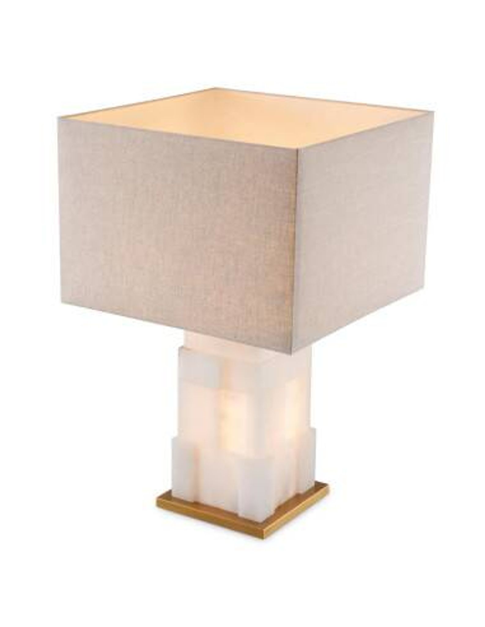 Pair of table lamps in alabaster and patinated brass