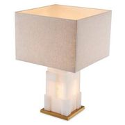 Pair of table lamps in alabaster and patinated brass