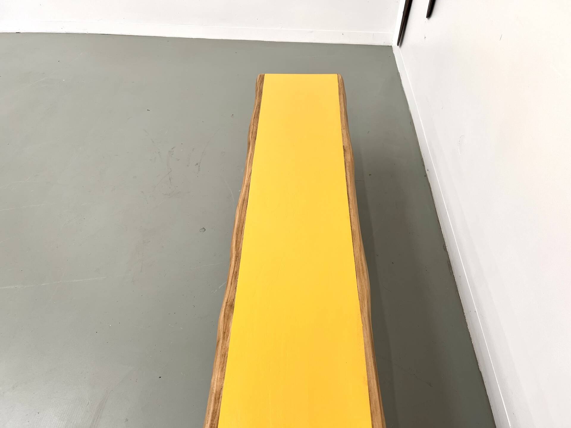 Brutalist bench, yellow "pop" seat