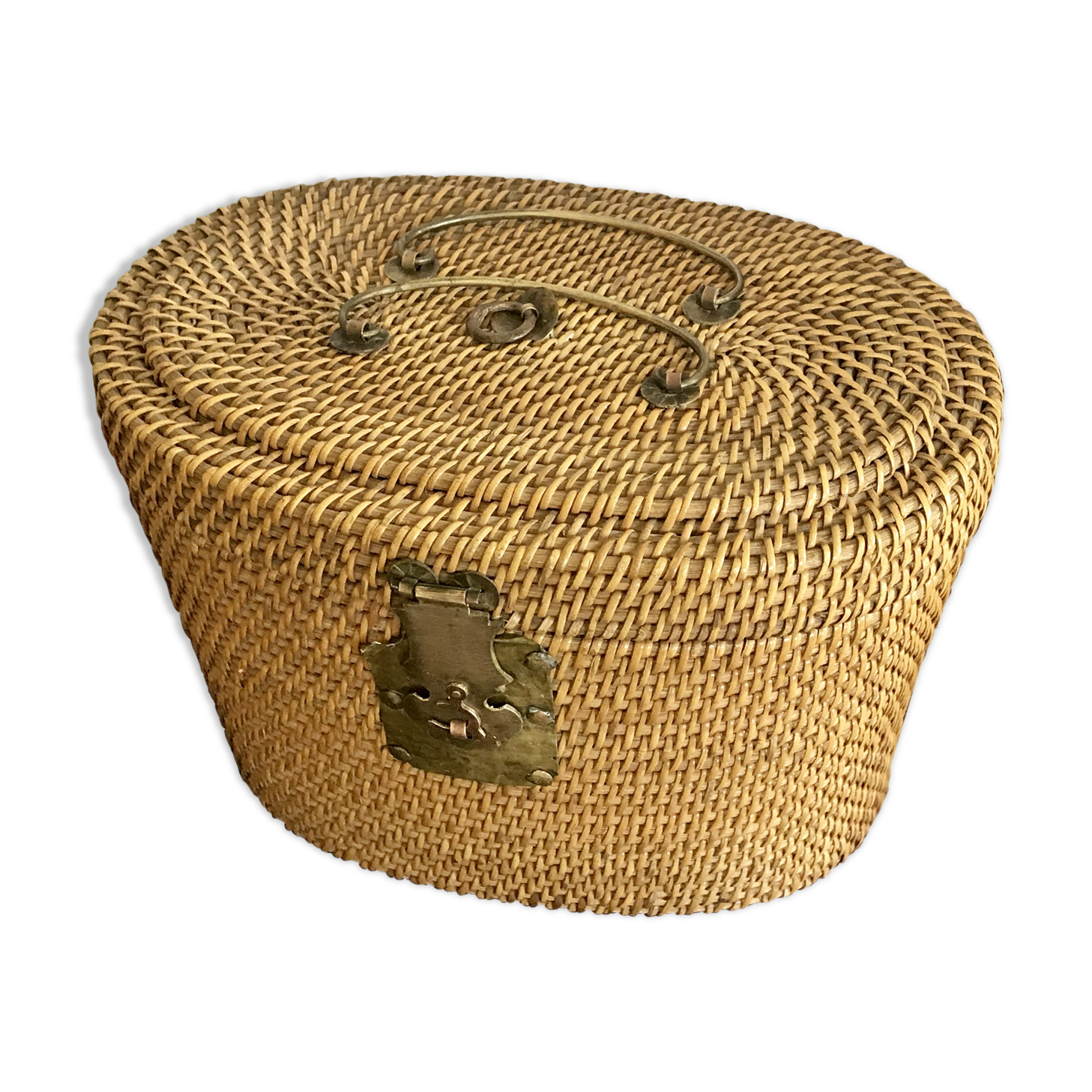Chinese wicker and brass basket