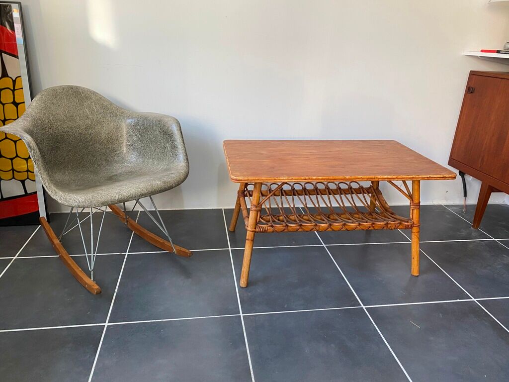Vintage rattan coffee table 86x53x46 70s