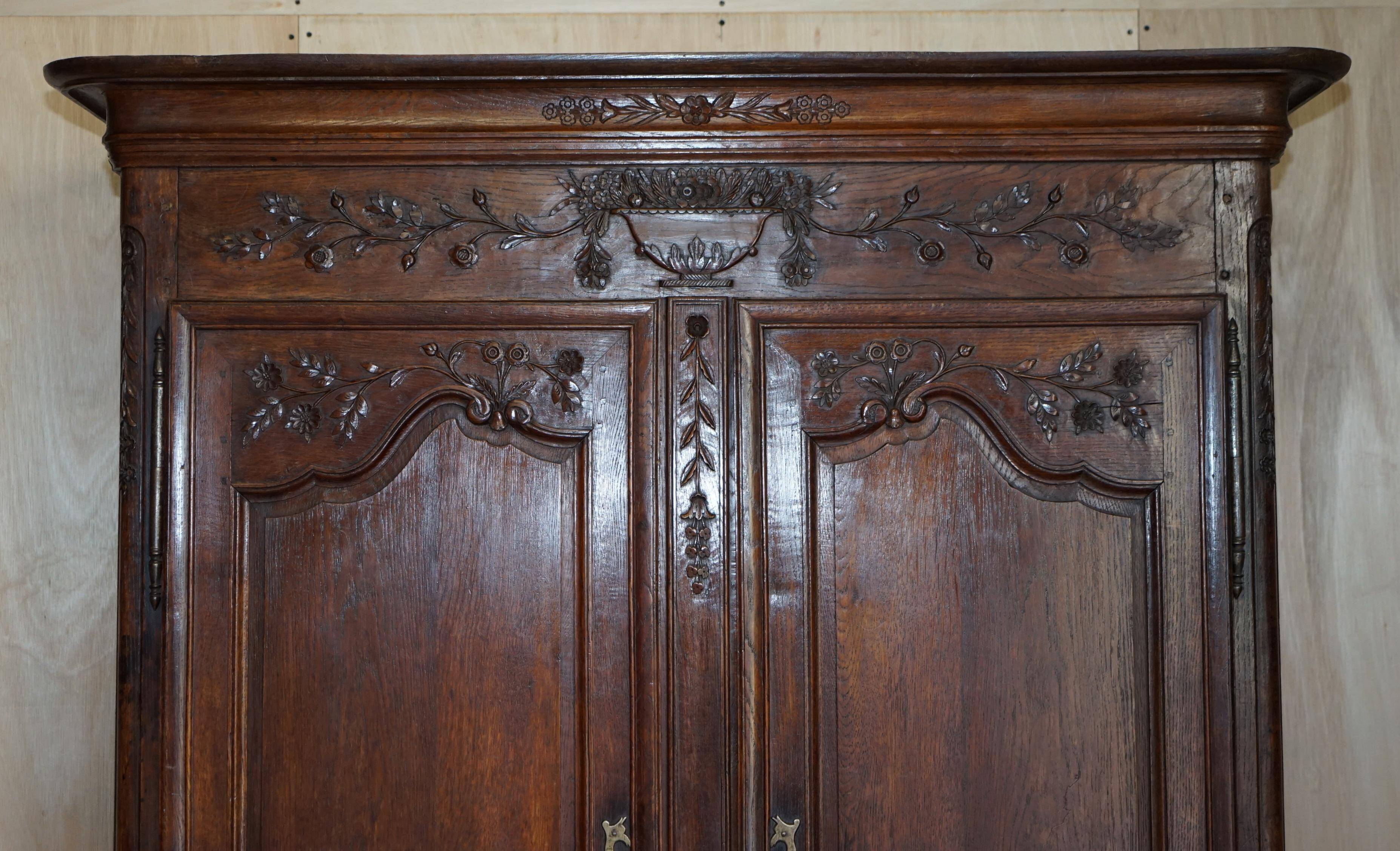 Antique Carved Wardrobe Dated 1844 with Shaped Panels