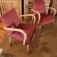 Pair of vintage bridge armchairs in solid raw wood and old pink