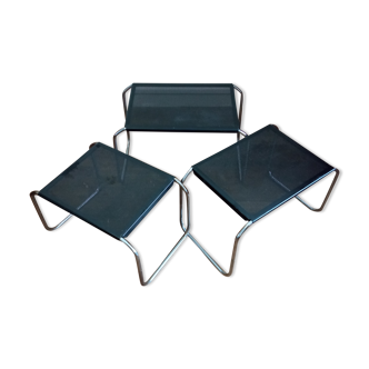 1980 vintage trundle tables in chromed steel and perforated metal