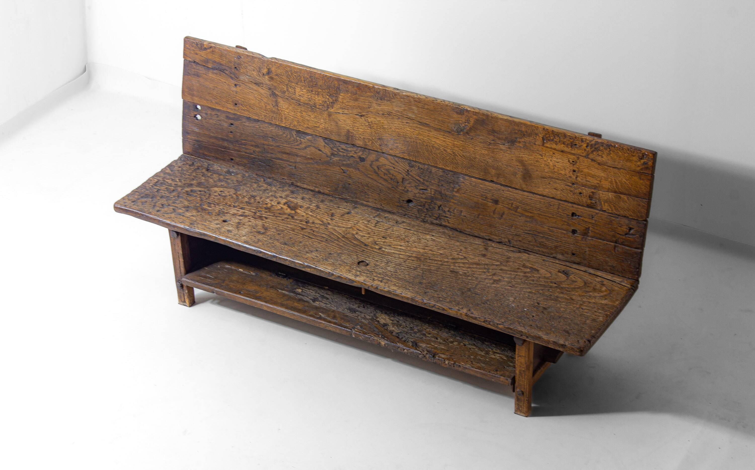 Early 1900s Art Populaire French fermette bench