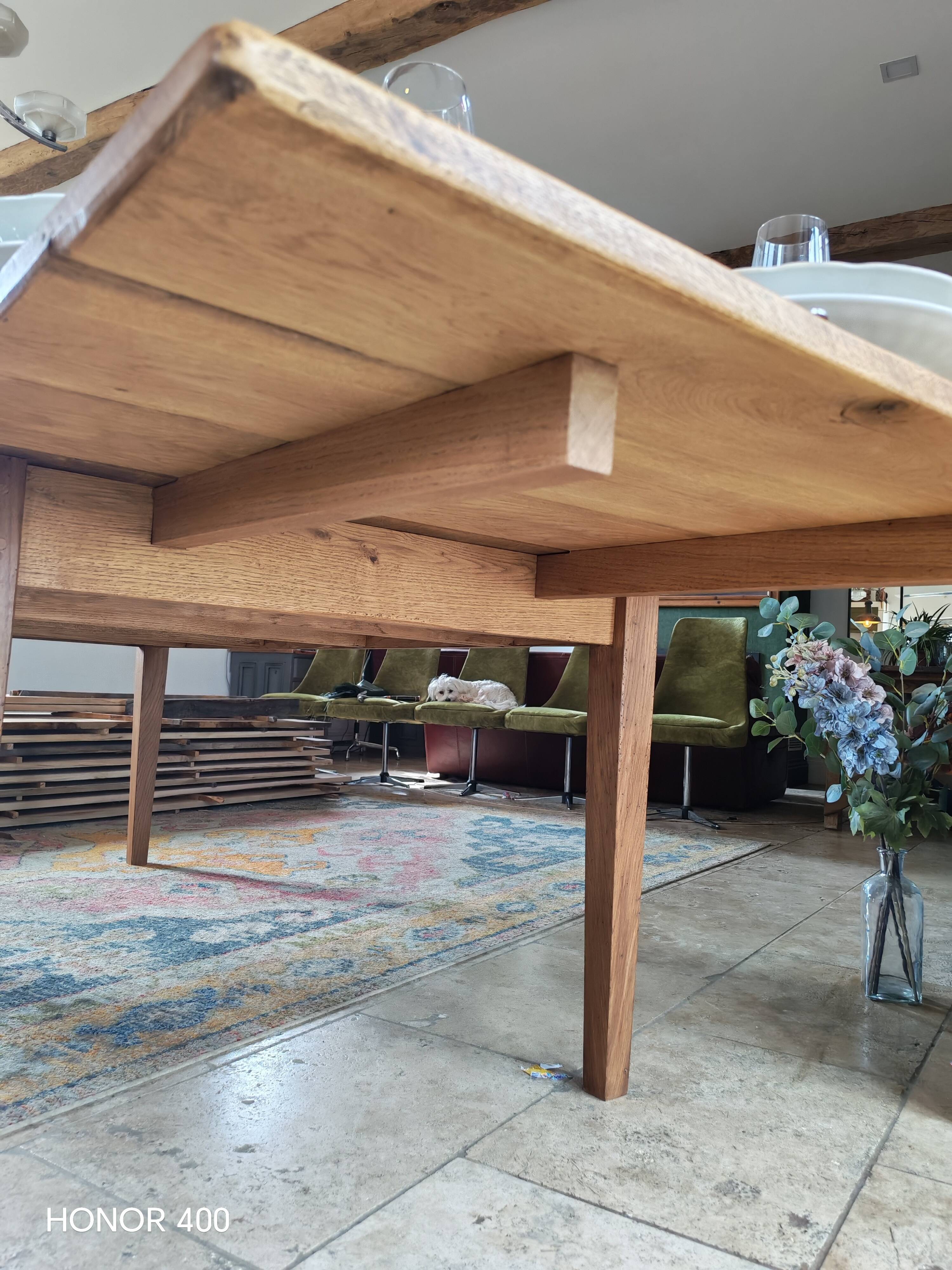Table de ferme en chêne massif 200x100 avec sa rallonge de 60x100