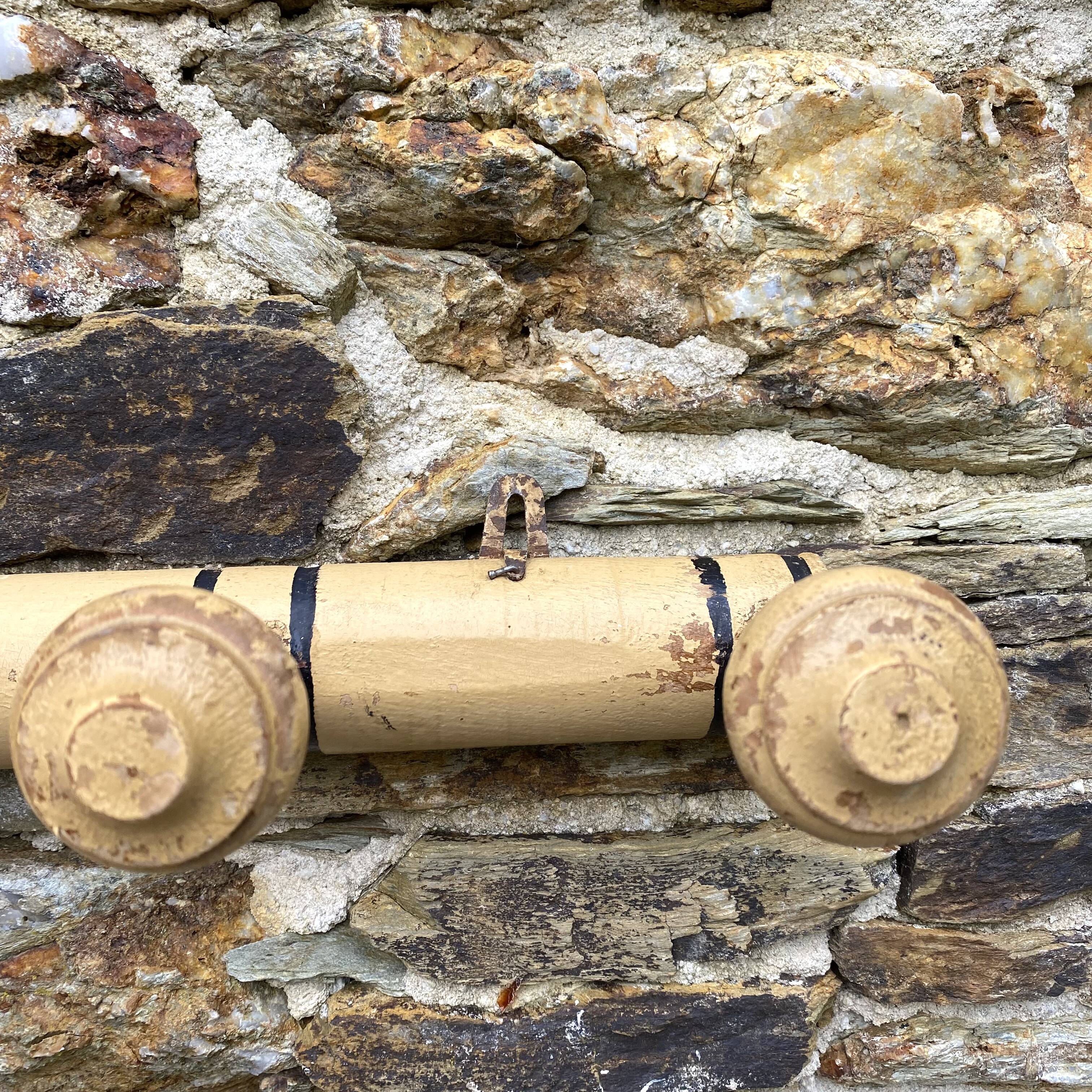 Antique wooden wall coat rack with 6 hooks, 1900