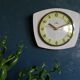 Vintage formica clock phosphorescent silent wall clock "Romatic gray wood"