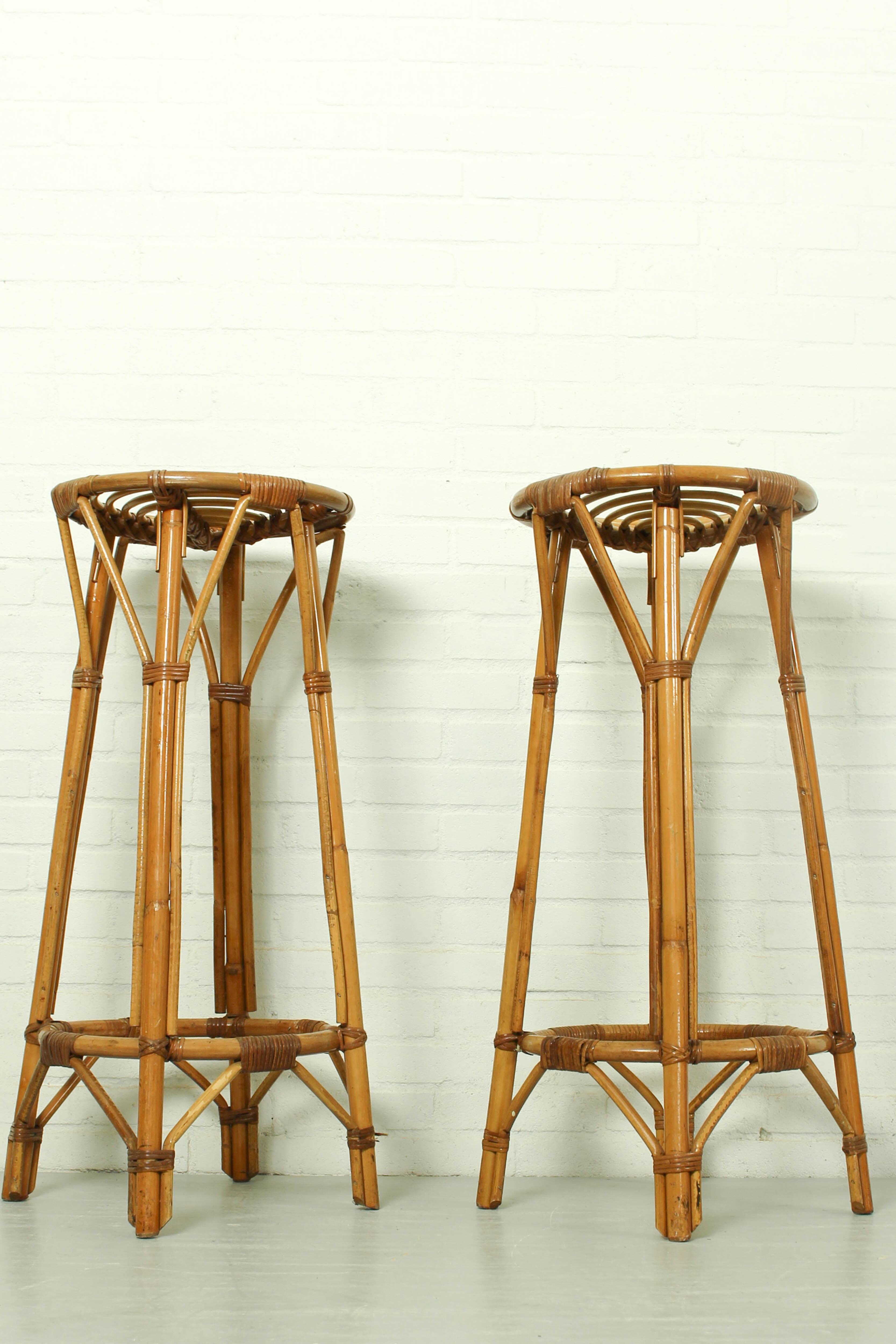 Set of 2 Vintage Bar Stool in Rattan and Bamboo, 1960s