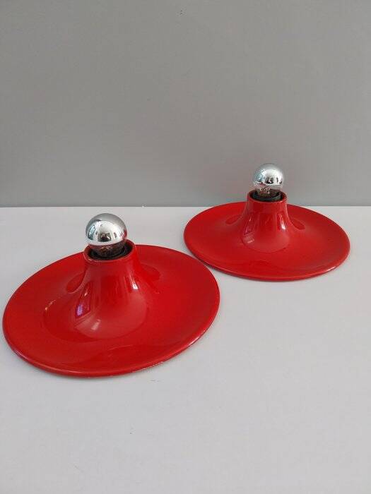 Set of two Italian design wall lights by Targetti from the 1970s.