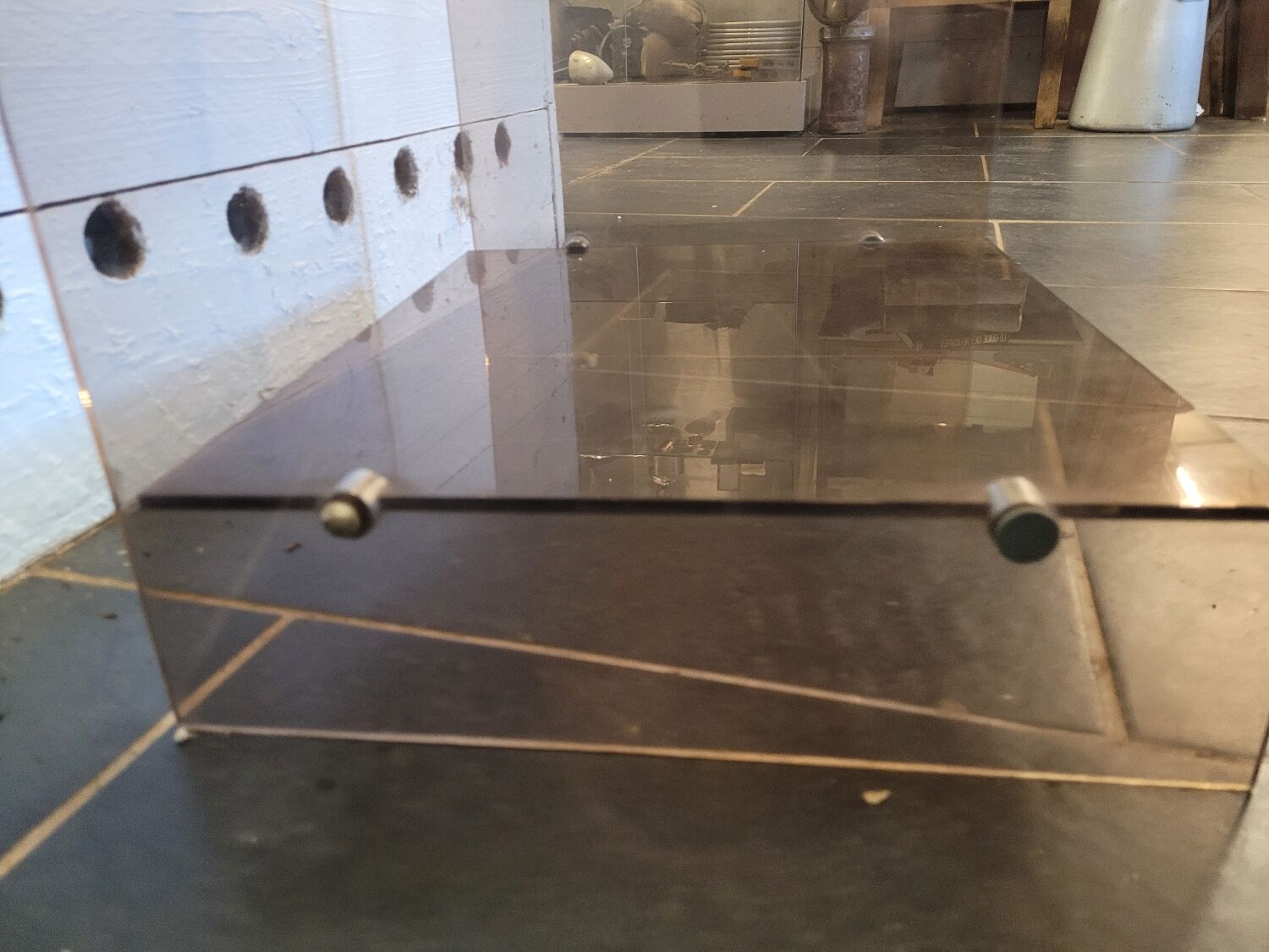 Smoked plexiglass side table from the 70s