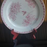 Flat round dish in pink iron earth Earthenware from Onnaing