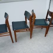 Set of 4 Scandinavian Teak and Green Leatherette Dining Chairs