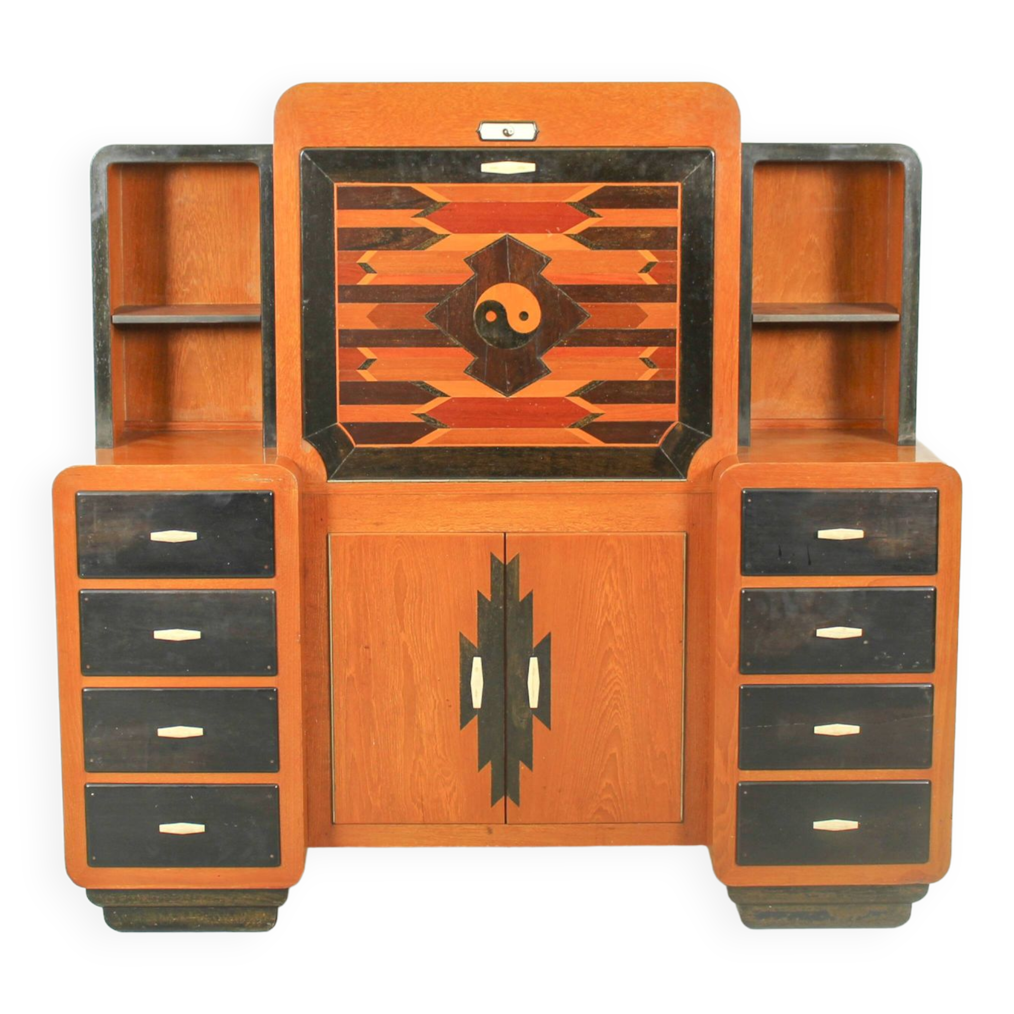 Solid high quality teak art deco secretaire by Gerson’s furniture store, produced in Bangkok, 1930s
