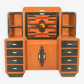 Solid high quality teak art deco secretaire by Gerson’s furniture store, produced in Bangkok, 1930s