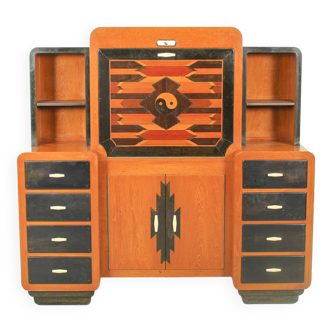Solid high quality teak art deco secretaire by Gerson’s furniture store, produced in Bangkok, 1930s
