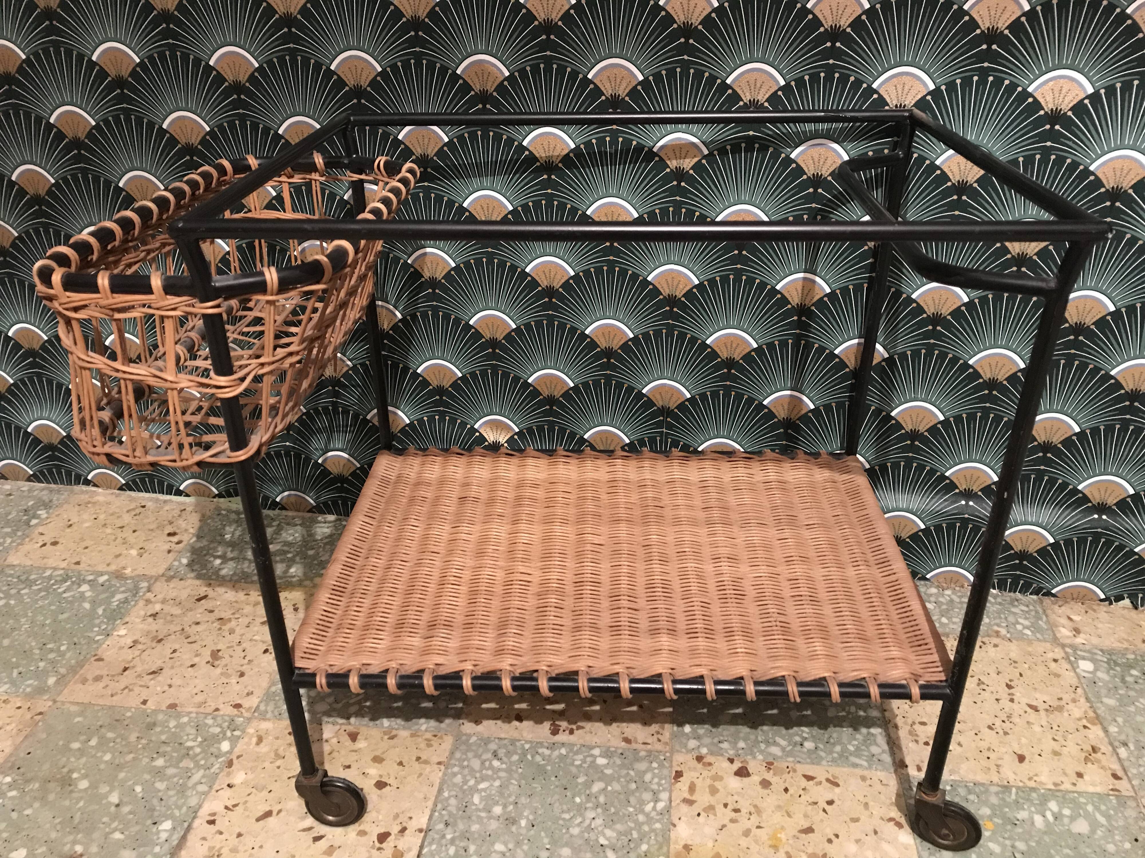 Vintage rattan wheeled dessert