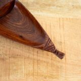 Set Of Two Vintage Teak Canoe Trays, African Hand Carved Hardwood Dishes