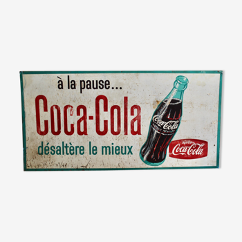Plaque ancienne en tôle peinte coca cola