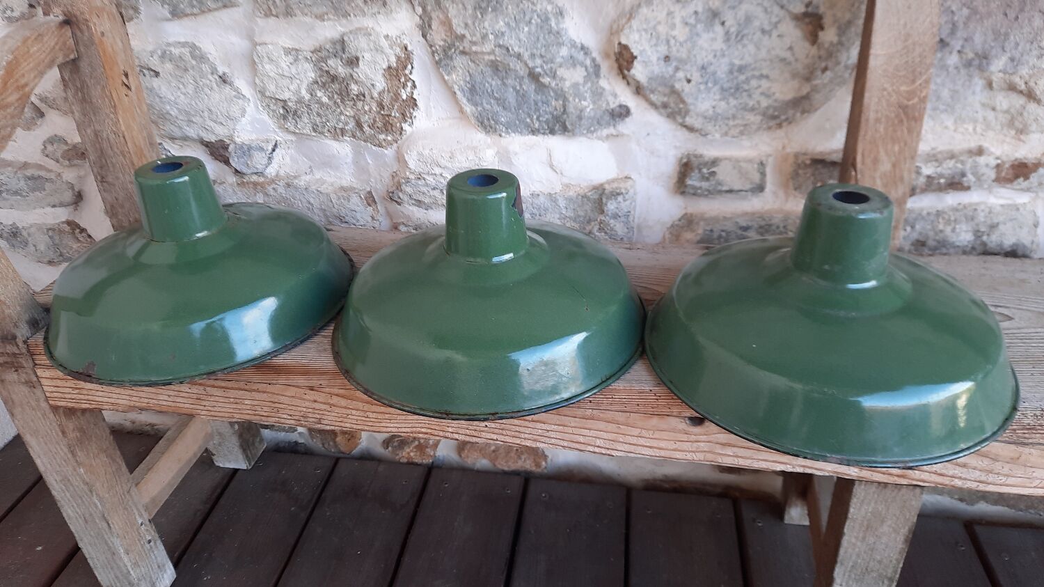 Set of 3 enamelled metal lampshades