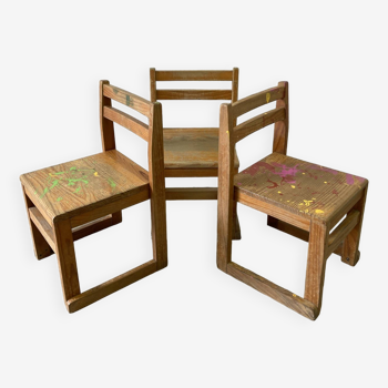 Série de 3 chaises d'école vintage