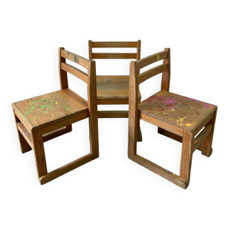 Series of 3 vintage school chairs