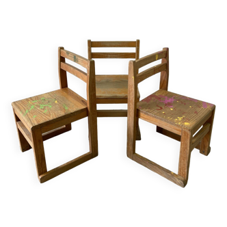 Série de 3 chaises d'école vintage