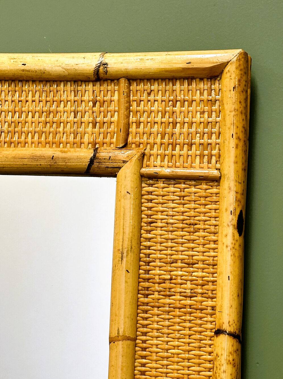 Vintage mid-century bamboo and rattan mirror by Dal Vera, Italy 1970s.