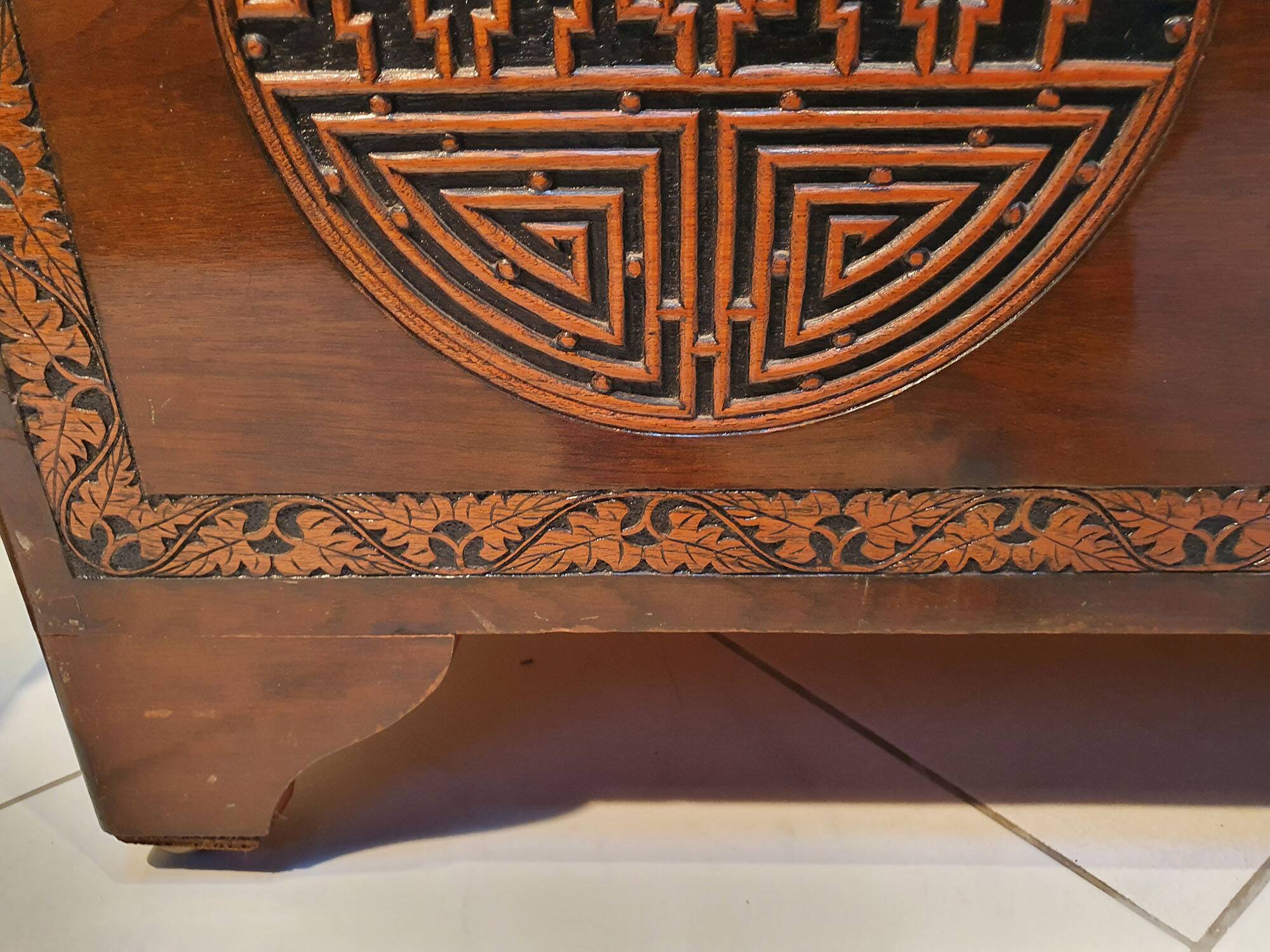 Chinese wedding chest in carved wood