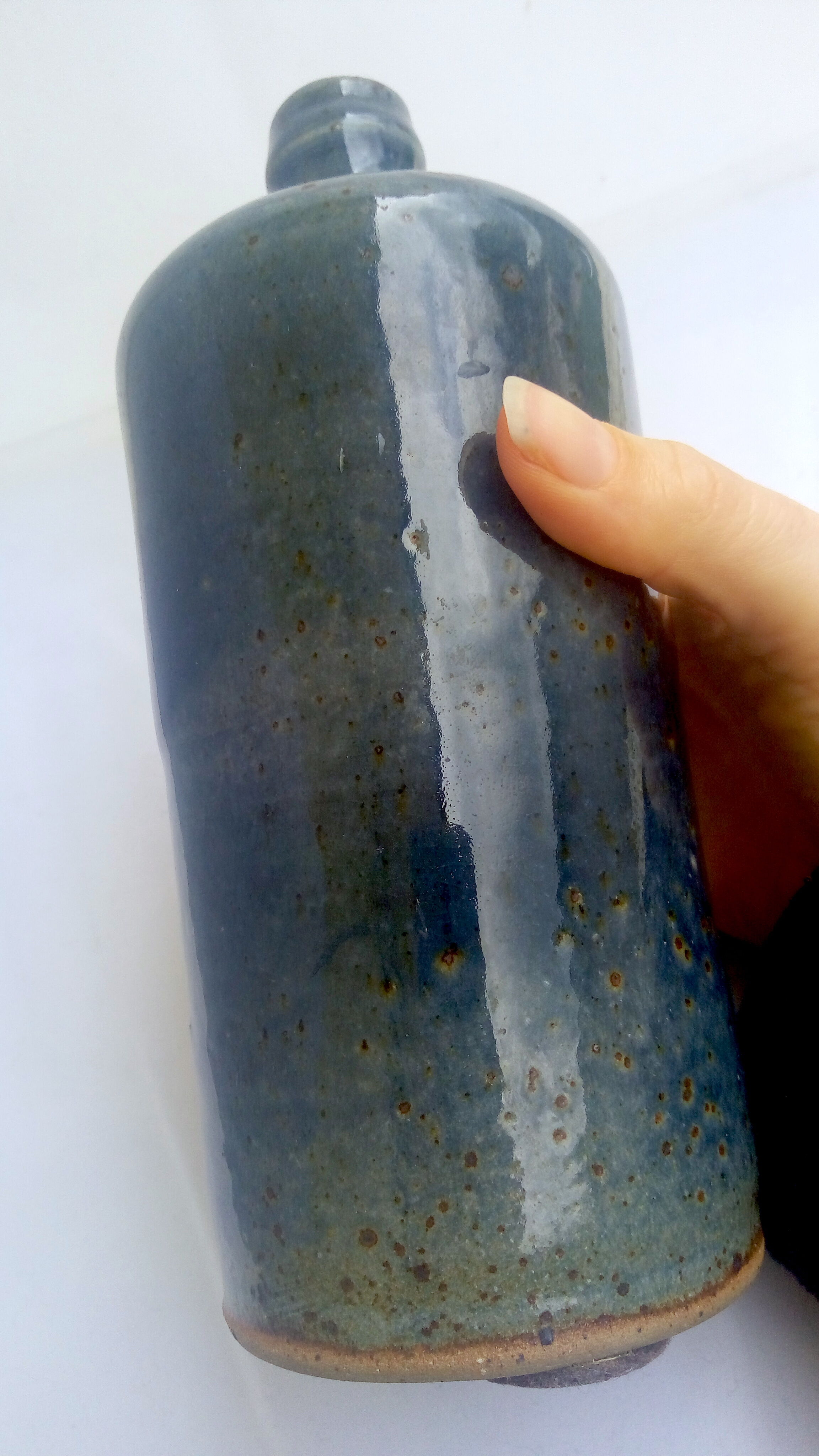 Ocean blue enamelled sandstone bottle