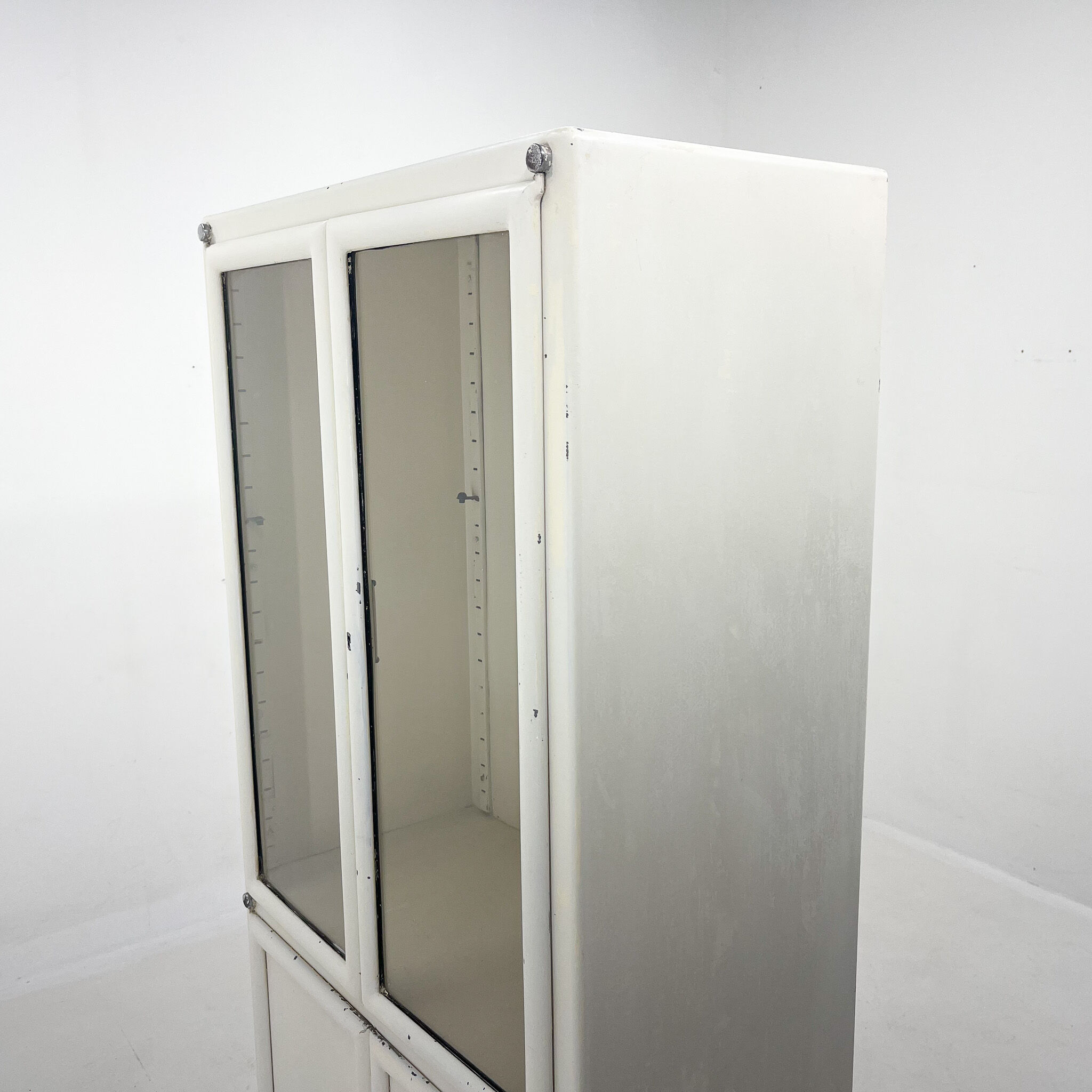 Vintage iron & glass medical cabinet, czechoslovakia